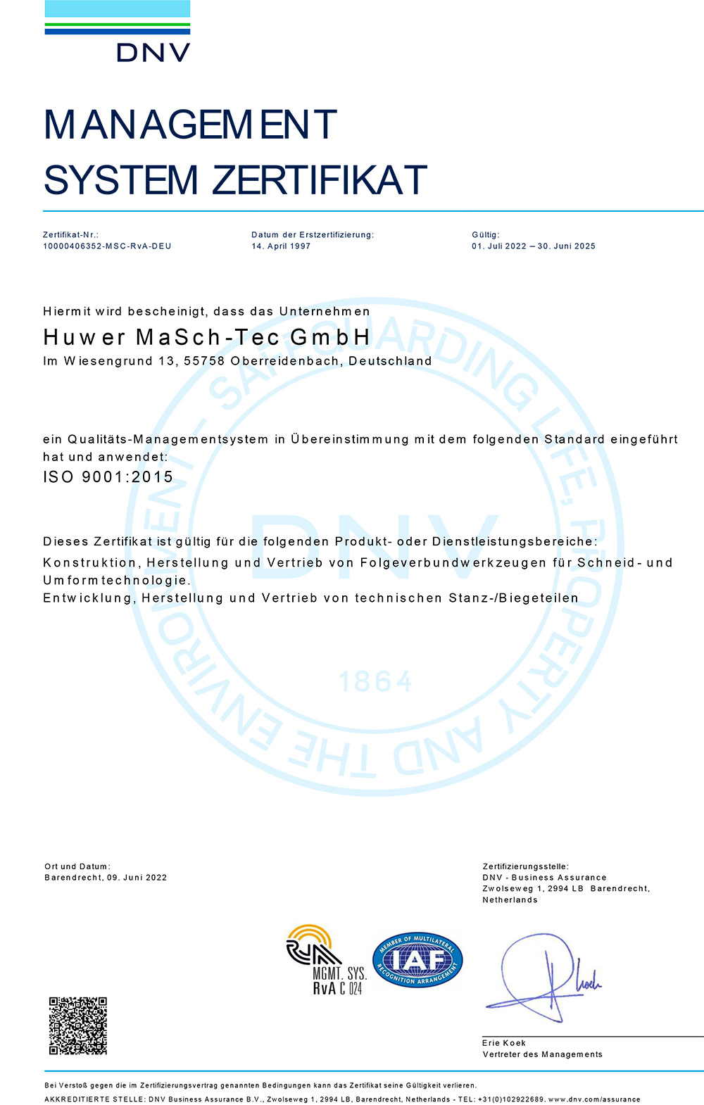 Unsere Zertifizierung nach ISO-Standard 9001:2015.